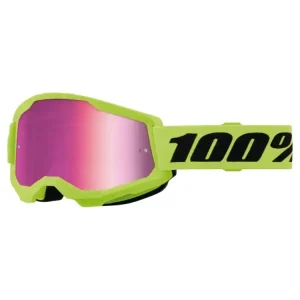 Wysoka jakość Gogle motocyklowe z szybą lustrzaną dziecięce 100% Strata 2 fluo