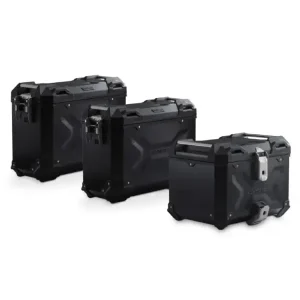Zestaw: kufry boczne + kufer centralny TRAX ADV + stelaże SW-Motech KTM (wybrane modele) czarne [poj.: 2 x 37l + 38l] Tani