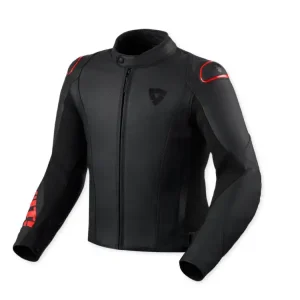 Wysoka jakość Kurtka motocyklowa skórzana REV’IT! Quadratic czarno-fluo czerwona