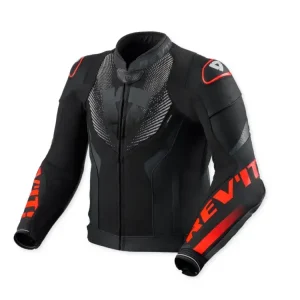 Kurtka motocyklowa skórzana REV’IT! Hyperspeed 3 Air czarno-fluo czerwona Wysoka jakość