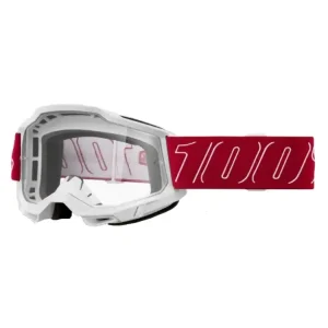 Gogle motocyklowe 100% Accuri 2 z przezroczystą szybką, biało-czerwone Nie przegap
